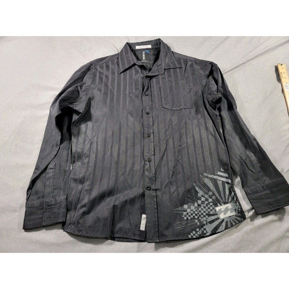 Billabong Button-Up Shirt Casual Dress Black on Black striped Mens‎ Large